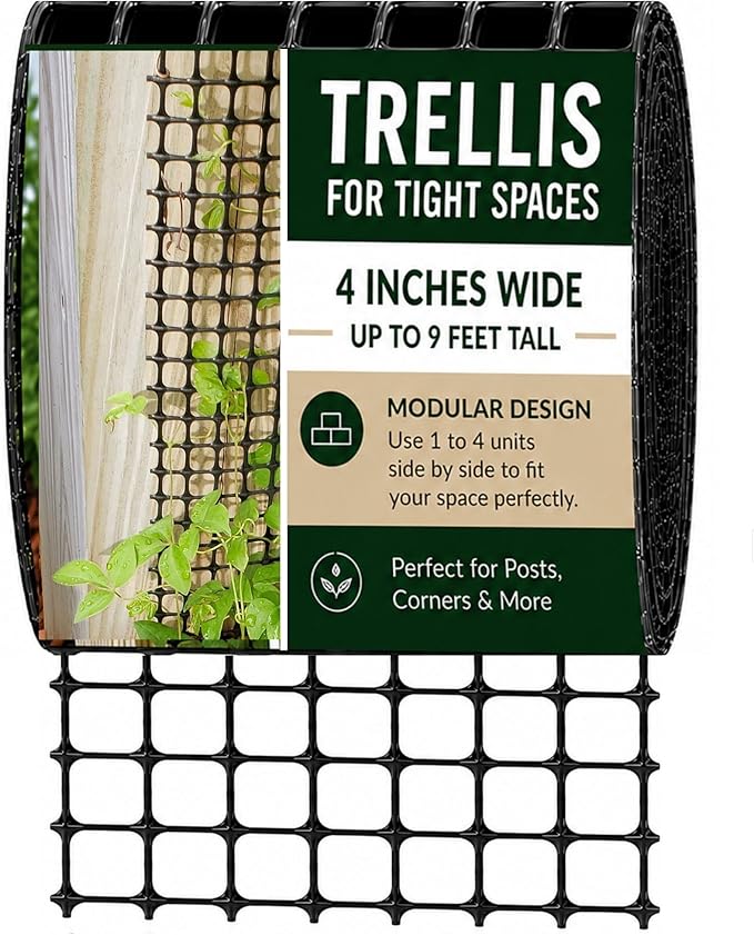 Deck Post Trellis for Clematis and Climbing Plants, 1-Pack | Fits porch columns and mailbox posts. Slim 4-inch profile for tight spaces. Supports mature vines up to 50 lbs.