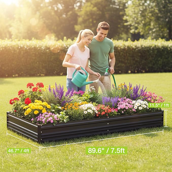 WORKPRO 2PK 7.5x4x1ft Outdoor Galvanized Raised Garden Bed, Rust-Resistant Planter Raised Beds for Vegetable, Flowers, Herbs, Black