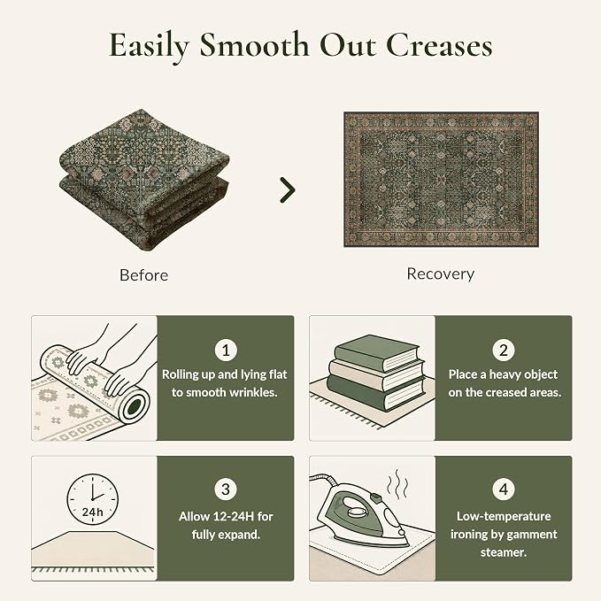 3ft Round Area Rug 3x3, Washable Non Slip, Dark Green Brown | Vintage Floral, Spill Resistant, Lightweight Low Pile Non-Shedding Carpet for Bedroom, Nursery and Kitchen
