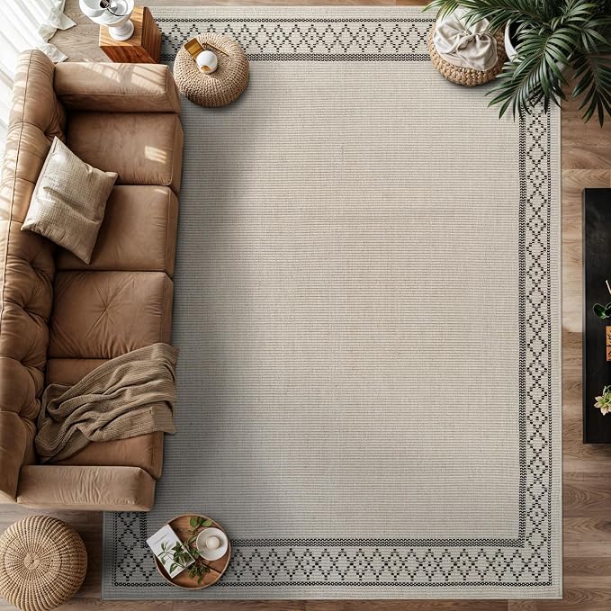 Luul Home Easy Jute Rugs 10x14 Frame Bone Color Living Room Indoor Outdoor Area Rug for Patio and Kitchen Rug High Traffic Washable Easy to Clean Solid Boho Woven Design Carpet (10 x 14)