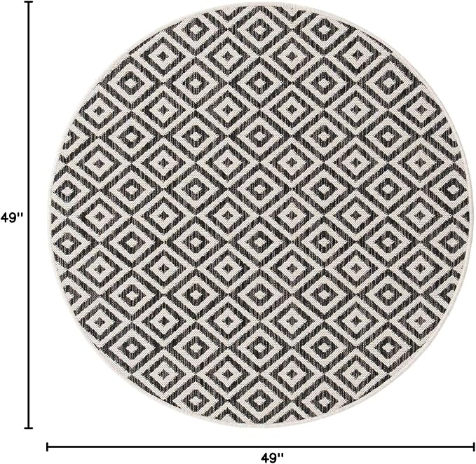 Unique Loom Outdoor Collection Area Rug - Costa Rica (4' 1' Round, Charcoal Gray/ Ivory)