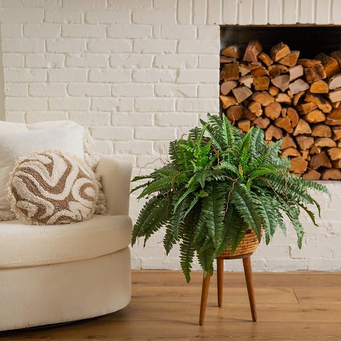 Nearly Natural 40in Boston Fern Artificial Plant, Large Hanging Fake Plant with 56 Long Realistic Fronds, Maintenance-Free Faux Fern for Office and Home Décor (Set of 2)