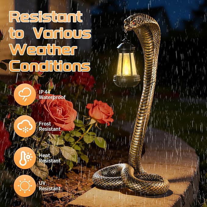 Garden Outdoor Statues 19.89'' Snake with Solar Lantern,Lawn Decor Statue for Patio, Balcony, Yard Ornament, Unique Housewarming and Birthdays Gifts for Father Grandpa Men