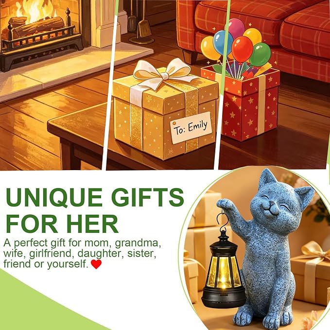 Cat Garden Outdoor Statues: Outside Decor with Lanterns for Yard Art Lawn Ornaments Porch Patio Balcony Home House - Birthday Gifts for Grandma Mom Women (cat2)