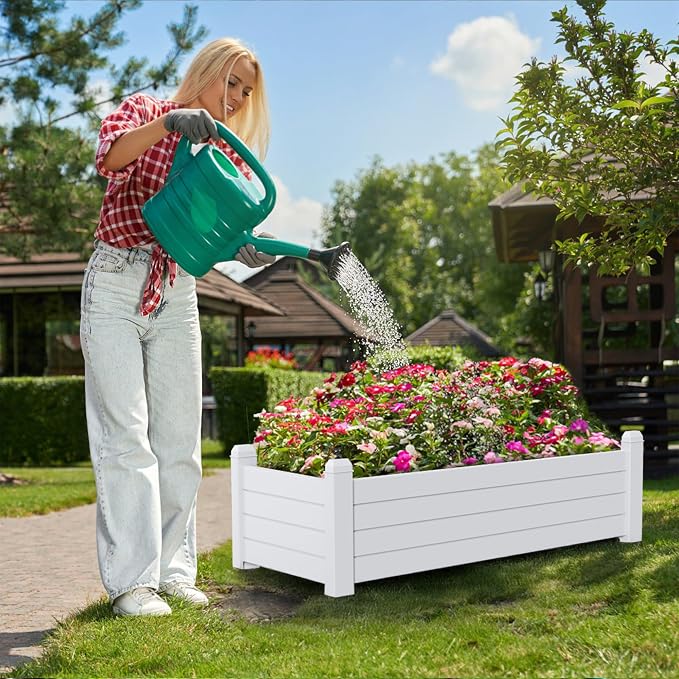Vixzen Raised Garden Bed Outdoor,Resin Weatherproof Planter Box with Drain Hole and Water Level Detector,for Planting Plants Vegetables (Ashen, 43.31"×17.72"×12.6")