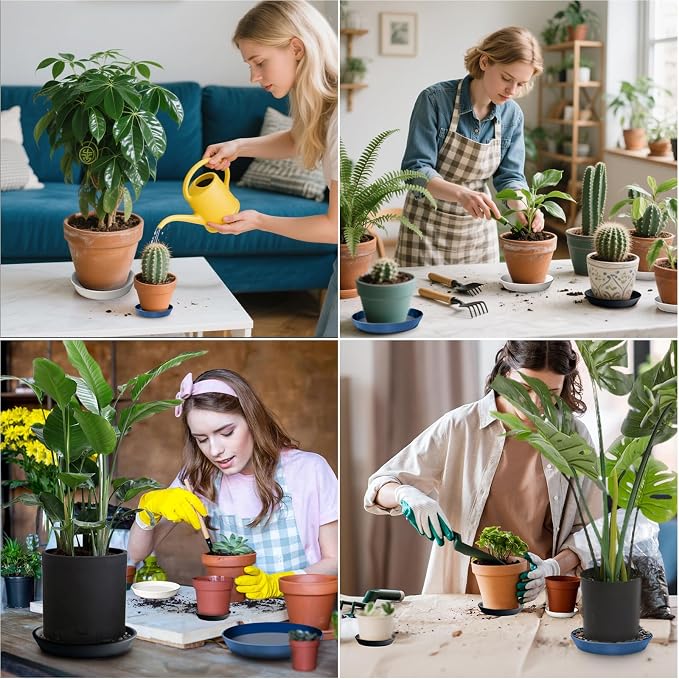 Ceramic Plant Saucer Tray 2 Pcs 6 7 Inch Blue, 6.7" OD x5.5 ID x1.3.7" Deep| Round Sturdy Heavy Duty Glazed Bevel Planter Drip Flower pots with Catch Basin for Indoor Outdoor Plants