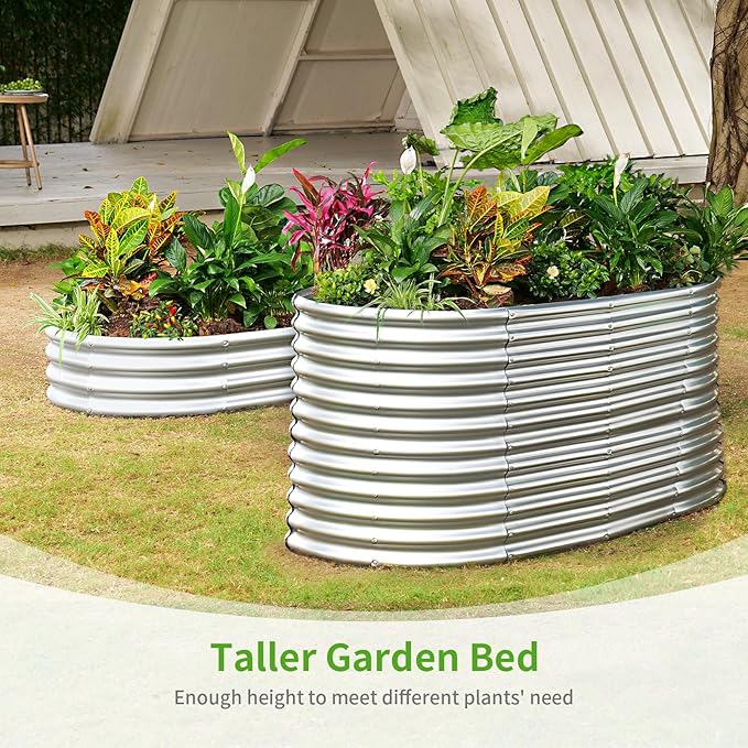 Land Guard 8x4x3ft Oval Galvanized Raised Garden Beds, Large-Capacity Metal Planter Box Outdoor, Durable Deep Raised Garden Bed 3ft Tall, Raised Beds for Gardening Vegetables, Classic Silver