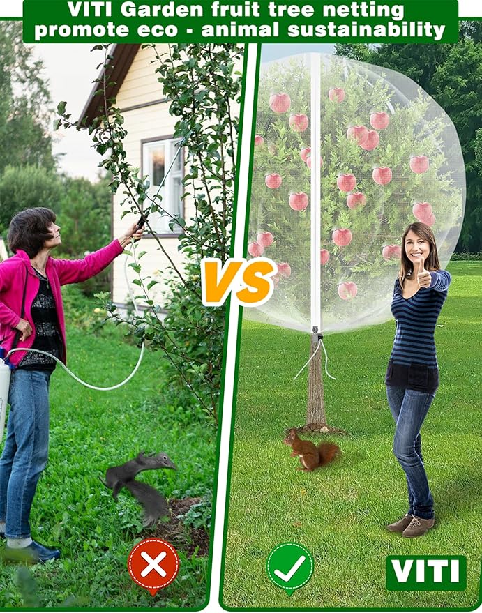 VITI Large Fruit Trees Netting Zipper - 2Pcs 10X10 FT with Drawstring Bird-Proof,Durable Mesh Covers for Blueberry,Apple,Pear,Peach,Orange Trees&Tomato Plants Bug Insect Protection Cover (2,10X10 FT)