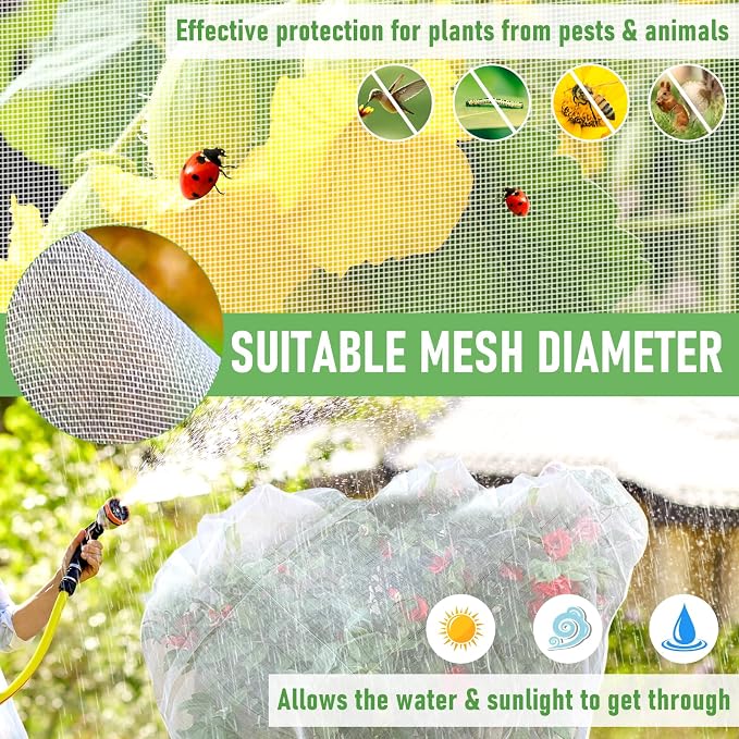 Fruit Tree Netting, Plant Mesh Netting for Garden Protection, Blueberry Bush Insect Netting Cover as Garden Pest Barrier from Cicadas, Bug, Bird (10x10 FT, 2Pcs, Zipper & Drawstring Design)