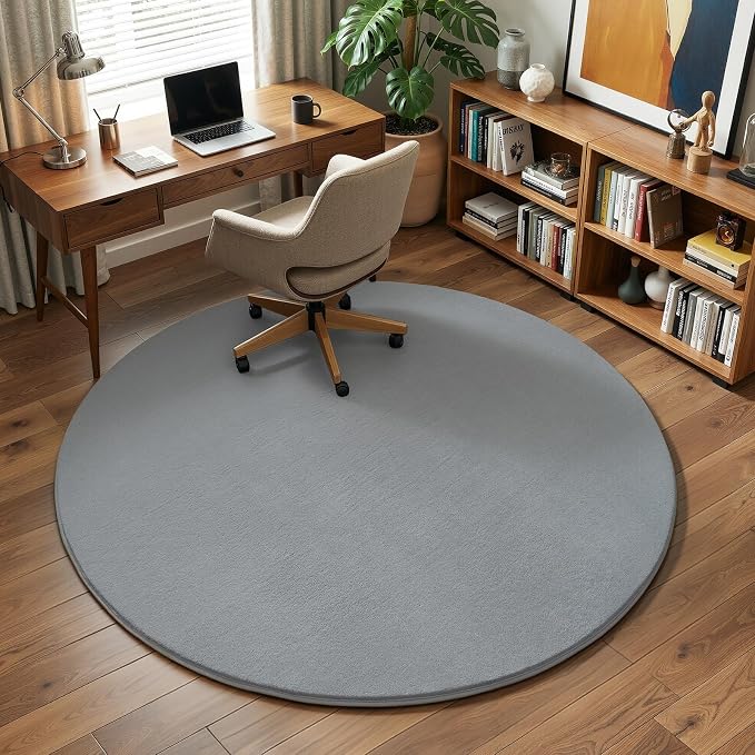 Amearea Grey Round Area Rugs 5ft Circle Rugs for Bedroom Living Room | Washable Fluffy Indoor Thickened Memory Foam Rug, Non Slip Minimalist Circular Carpet for Boys Girls Dorm Nursery Room Decor