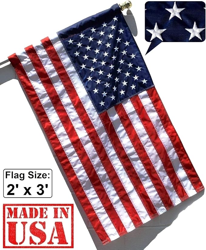 US Flag Factory - 2x3 FT U.S. American Flag (Pole Sleeve) (Embroidered Stars, Sewn Stripes) Outdoor SolarMax Nylon, UV Fading Resistant - Made in America