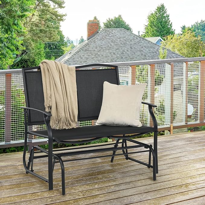 Outdoor Swing Glider Chair for 2 Persons, Rocking Seating Patio Bench w/Coated Steel Frame, Patio Loveseat for Backyard, Garden (Black)