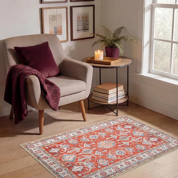 Keen Home Design Vintage Washable Runner Rug, Non-Slip Low Pile, 2x7 | Machine Washable Cotton Chenille, 0.25In Low Pile, Rubber Non-Slip Back; Kitchen, Hallway, Bathroom, Laundry Room