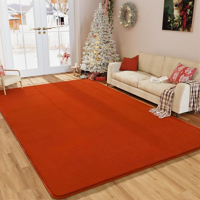 Amearea Modern Area Rug for Bedroom Living Room, 4x6 Orange Memory Foam Rug | Thickened Fluffy Indoor Washable Rugs Non Slip Minimalist Carpet for Kids Boys Girls Dorm Nursery Room Decor
