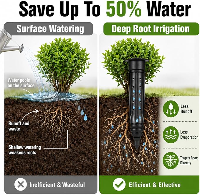 Junkin 6 Pack Tree Watering Stake Large UV Protected ABS Plastic Deep Root Irrigation Spike for Garden Shrubs Bushes Shrubs Flowers Fruits Vegetables Potted Plants (8 Inch)