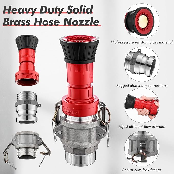 MorningRo 2 Fire Hose Nozzles Npsh/Npt Heavy-duty Industrial hose jet nozzle Thermoplastic Equipment Spray Fog with Aluminum Female and Male Aluminum Camlock Fitting for garden pool(2 Inches)