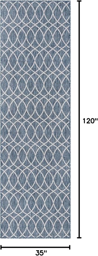 Unique Loom Outdoor Trellis Collection Area Rug - Gitter (2' 11" x 10' Runner, Blue/ Ivory)