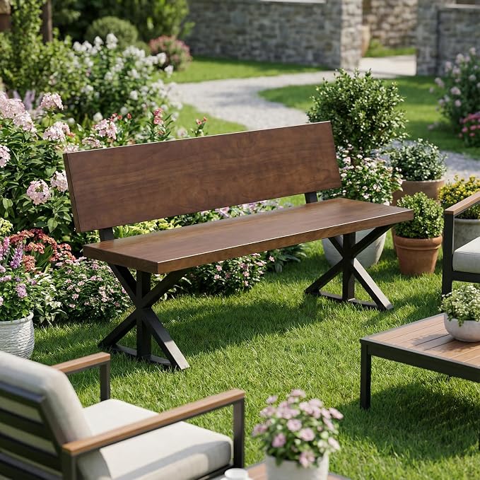 Industrial Bench Legs with Backrest Brackets for DIY Projects | Custom Mudroom Benches, Deck Seating or Outdoor Furniture. Works for Reclaimed Wood & Planks. Perfect for Patios & Home Decor