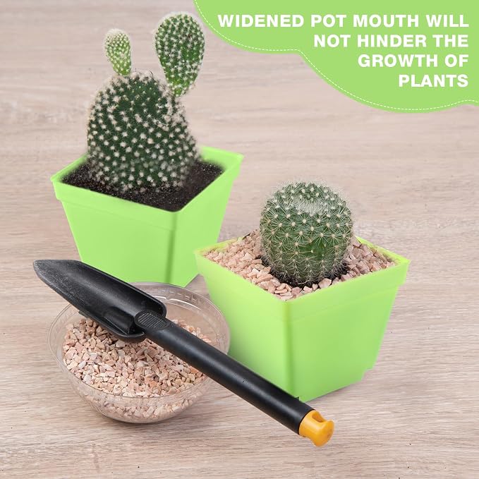 Amyhill 100 Pcs 4 Inch Flower Pots Square Plants Nursery Pot Plastic Plant Seedling Pots Small Nursery Transplanting Planter Container with Saucer for Indoor Succulent Balcony Garden (Green)