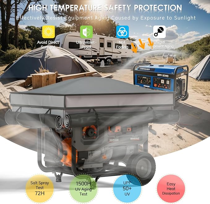 Generator Tent with Bracket, Generator Covers While Running, Waterproof Heavy Duty Tarps, Rooftop Design No Water Accumulation, 1680D+210D Double Layer, 28" x20" x20", Gray