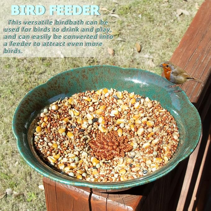 10" W Ceramic Bird Bath for Outdoors,Bird Bath & Feeder with Flower Decor.