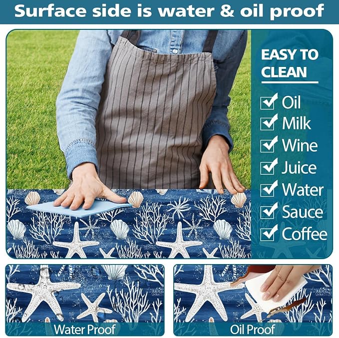 Picnic Table Cover with Bench Covers Camping Elastic Edge Essentials Waterproof Windproof Camping Tablecloth with Drawstring Bag, Fitted Rectangle Tables and Seats, 30X60 Inch, Blue Ocean Coral