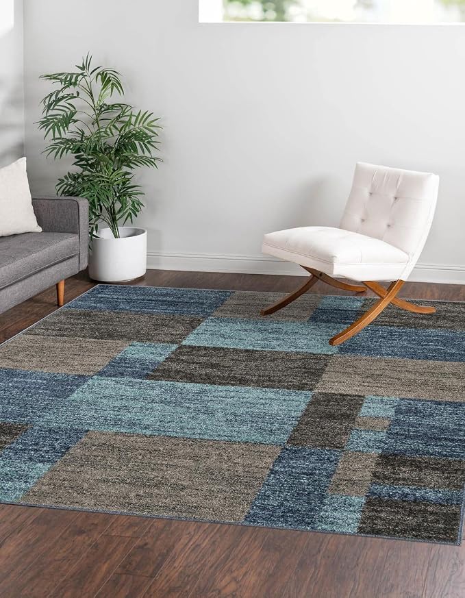 Unique Loom Autumn Collection Area Rug - Providence (7' 10" Square, Blue Gray/ Light Brown)