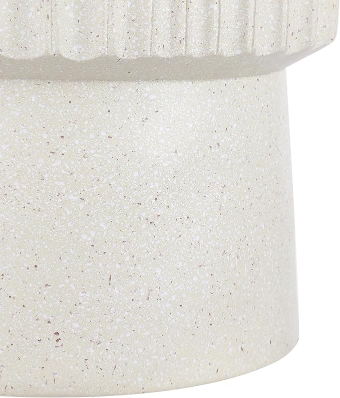 JONATHAN Y Louisa 19" Fluted Outdoor Accent Table, All-Weather Cream Terrazzo Pedestal Garden Stool, Small Round Side Table for Patio, Porch, and Living Room TBL1102B