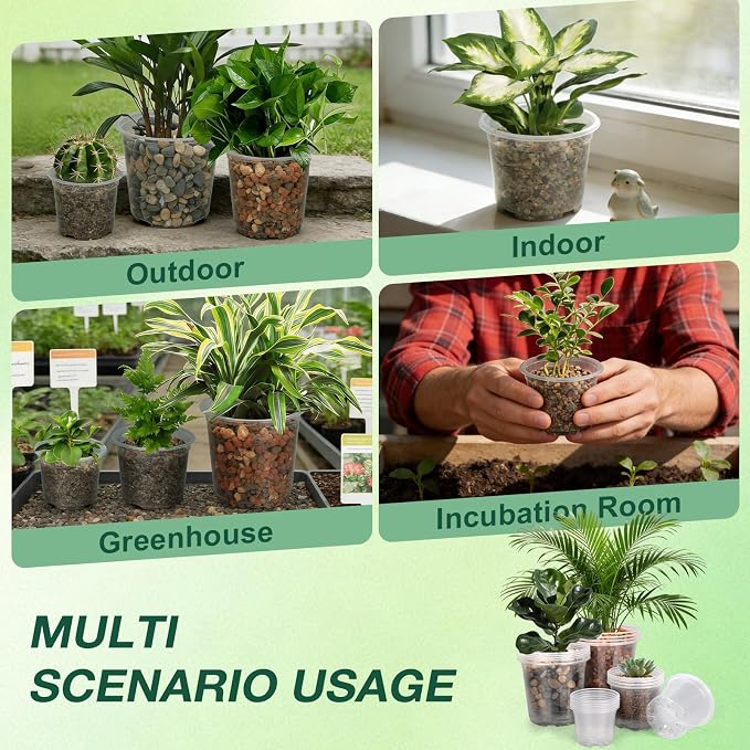3/4/5/6 Inch Nursery Pots, 20 Pack Clear Nursery Pots with Drainage Holes, Durable Plastic Clear Pots for Plants Indoor and Outdoor, Seedling Pots for Shrubs, Herbs, Flowers, Vegetables
