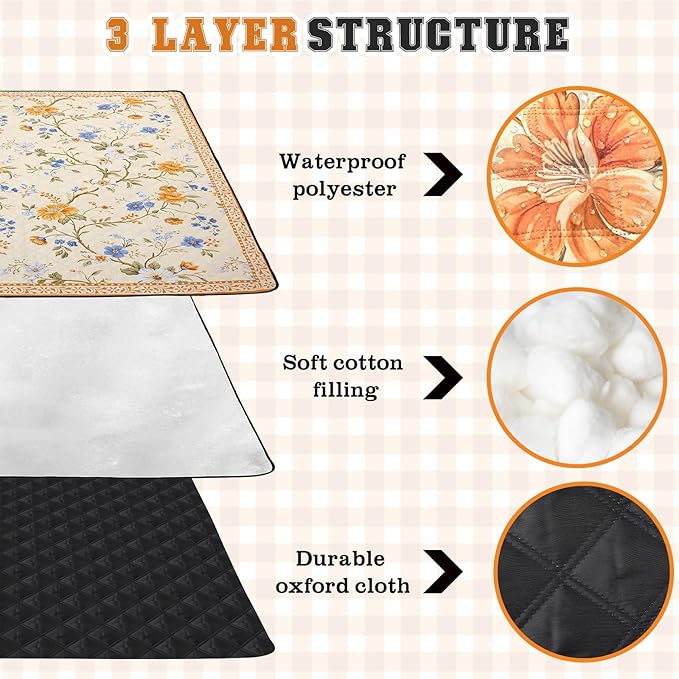 Newwiee 80 x 80 Inch Brown Floral Picnic Blanket Extra Large Outdoor Chinoiserie Picnic Mat with Carry Strap Waterproof Sandproof Blanket Foldable Portable for Beach Camping Grass Lawn Park