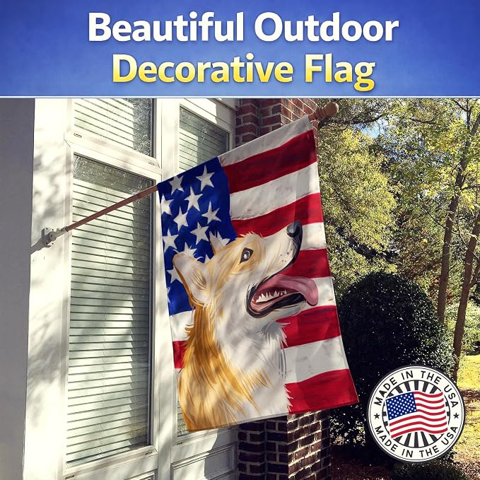 Caroline's Treasures CK6751CHF Pembroke Welsh Corgi American Flag House Flag Large Porch Sleeve Pole Decorative Outside Yard Banner Artwork Wall Hanging, Polyester, House Size, Multicolor