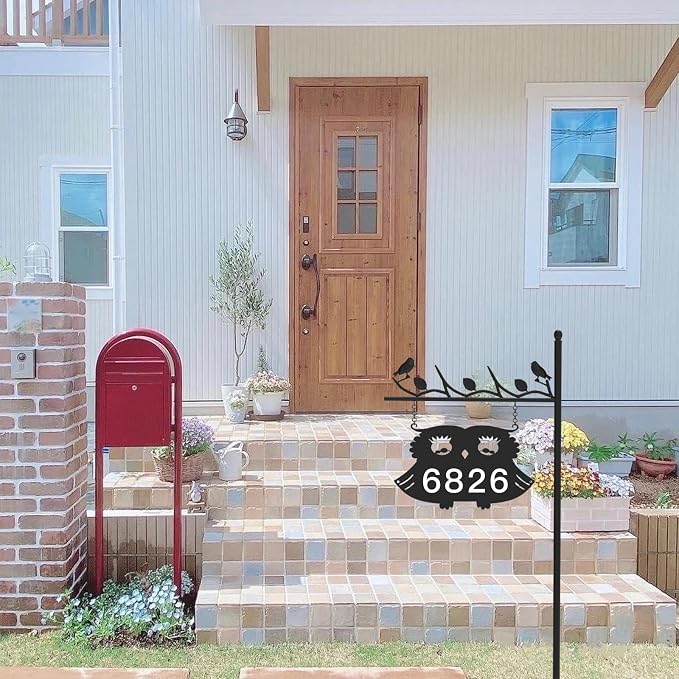 Metal Address Sign for Houses, House Numbers for Outside, Double-Sided Reflective Home Address Sign For Yard, Mailbox Decor Numbers, Address Plaques for High Visibility with 44in Pole