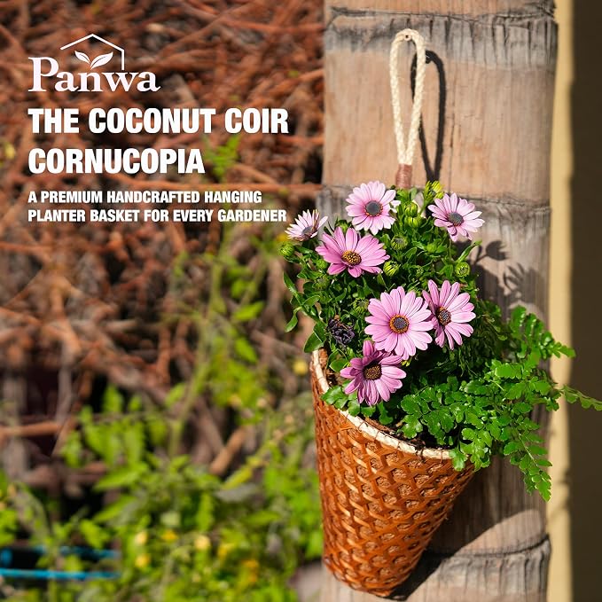 Thai Coconut Fiber Hanging Plants Flowers Basket for Patio Summer Outdoor Outside Decoration (4 Inch & 6 Inch Duo Pack)