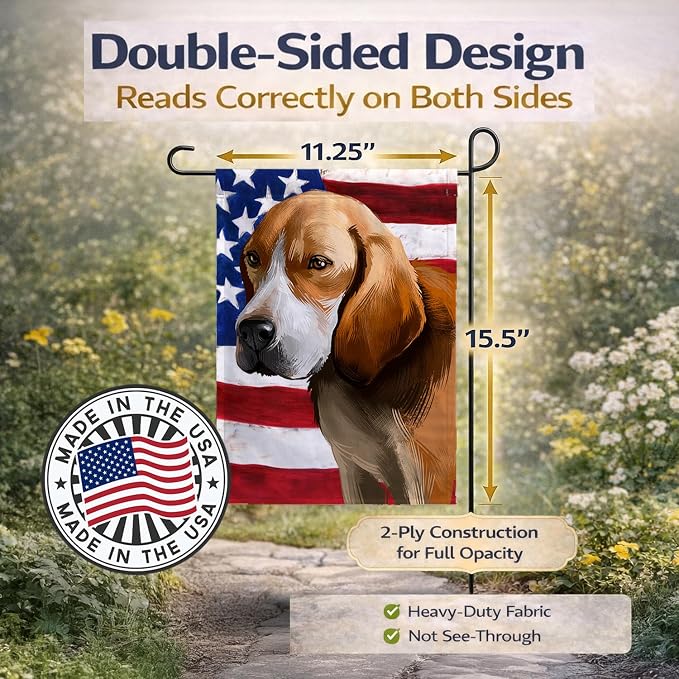 Caroline's Treasures CK6422GF Beagle-Harrier American Flag Garden Flag Mailbox Flag Decorative Yard Flag Banner Outside Patio Artwork Yard Flower Beds, Garden Size, Multicolor
