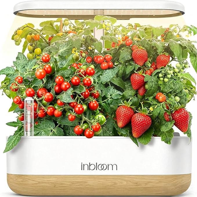 inbloom Hydroponics Growing System 12 Pods, Indoor Herb Garden with LEDs Full-Spectrum Plant Grow Light, Water Shortage Alarm, Automatic Timer, Height Adjustable,Gardening Gifts for Women, White