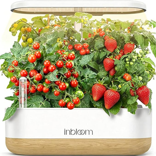inbloom Hydroponics Growing System 12 Pods, Indoor Herb Garden with LEDs Full-Spectrum Plant Grow Light, Water Shortage Alarm, Automatic Timer, Height Adjustable,Gardening Gifts for Women, White