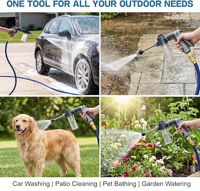Pressure Washer Gun, High Pressure Hose Nozzle with 360° Rotating Head, 3 Adjustable Spray Modes, Power Washer Nozzle for 3/4" Garden Hose, Suitable for Car Yard Patio Pets Washing