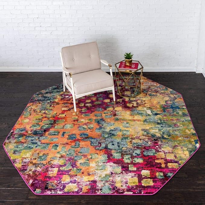 Unique Loom Jardin Collection Colorful, Vibrant, Abstract, Modern Area Rug (8' 0 x 8' 0 Square, Multi/ Blue)