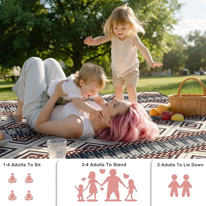 SAMSIER Large Outdoor Picnic Blankets Waterproof Foldable, Beach Blanket Sandproof Portable, Picnic Mat Washable for Camping (80"×80", Thickened)