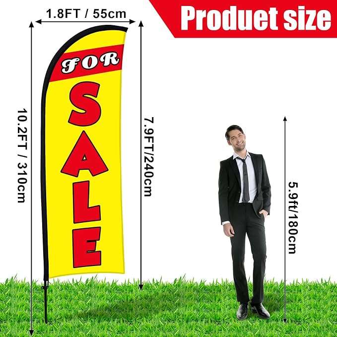 Buryeah 2 Set Sale Feather Flags Huge Sale Banner Flag Themed Flag with Pole Kit for Retail Store Outside Garden Business Advertising(Yellow,11 x 7.9 FT)