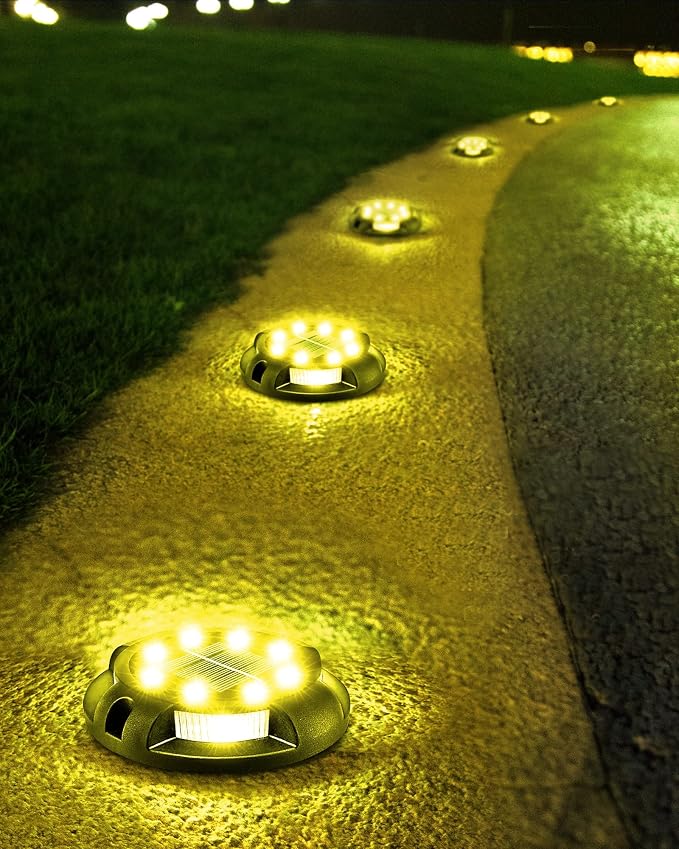 Biling Solar Ground Lights Uplight Sidelight, 12 Packs Bright Solar Outdoor Lights Waterproof for Yard Pathway Driveway Garden Poolside (Warm White)