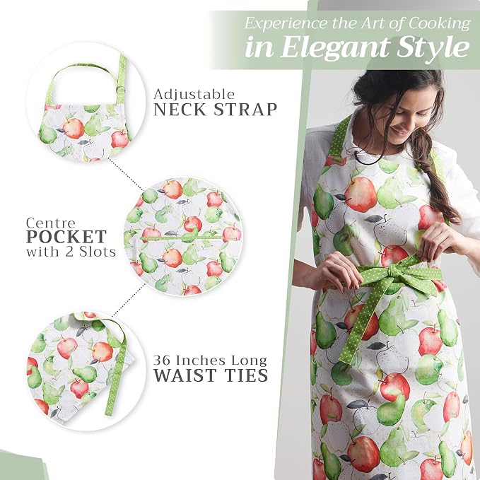 Maison d' Hermine Aprons for women with Pocket 100% Cotton (27.50"x31.50") | Adjustable Neck Strap & long ties Apron Men Chef Wedding Cooking Gardening Server Maid