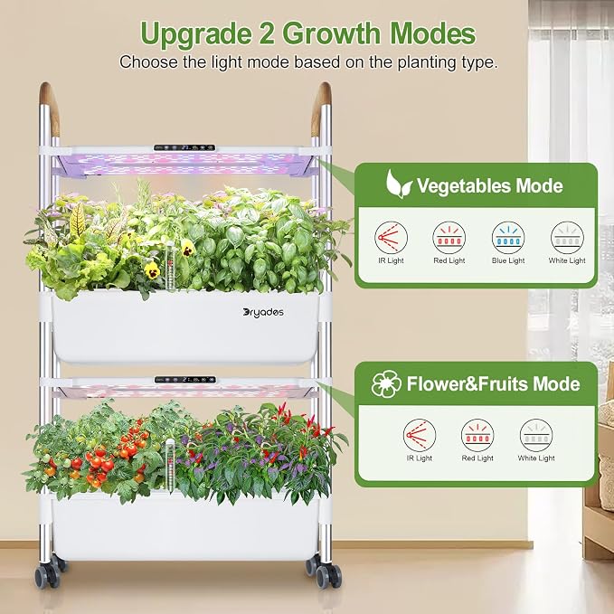 Indoor Hydroponic Growing System with 54 Pods Herbs Garden Kit with 30W Led Grow Light Large Movable 2-Layer Floor-Standing Hydroponic Gardening System for Vegetable Fruit