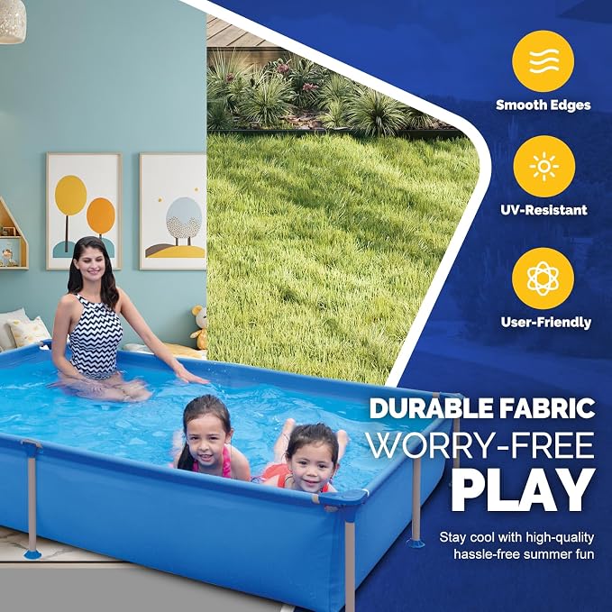 DIMAR GARDEN Above Ground Swimming Pool for Adults, Outdoor Rectangular Steel Frame Swimming Pool for Backyard Lawn Family, 7.5ft x 5.2ft x 16.5in