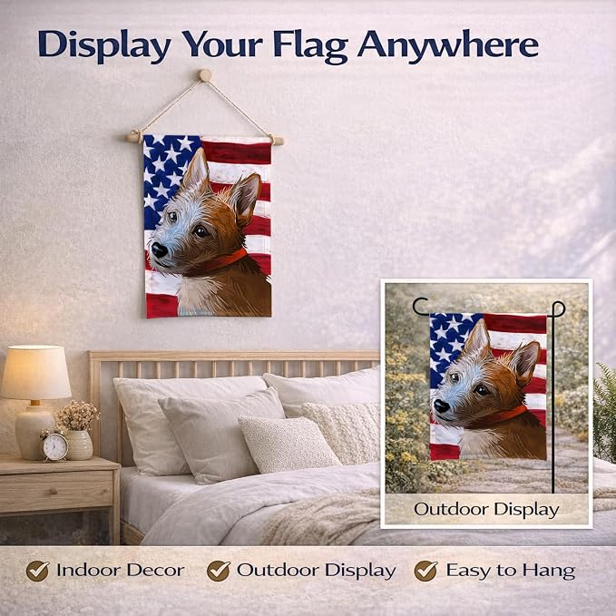 Caroline's Treasures CK6659GF Portuguese Podengo Dog American Flag Garden Flag Mailbox Flag Decorative Yard Flag Banner Outside Patio Artwork Yard Flower Beds, Garden Size, Multicolor