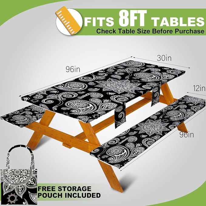 Picnic Table Cover with Bench Covers Table Cloth Tablecloth Summer Outdoor Rv Patio Tent Camping Glamping Campsite Camper Essentials Accessories Items Gear Gadgets Stuff Necessities Supplies Must Have