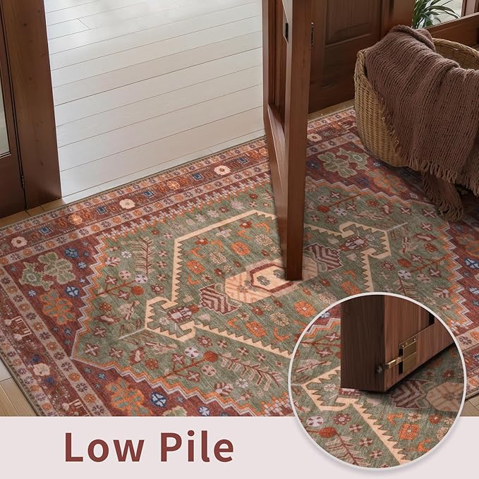 Ciicool 6ft Round Area Rug for Bedroom,Washable Large Circle for Kitchen | Vintage Non-Slip Low-Pile Oriental Indoor Mat Soft Boho Entry Carpet for Entryway Bedside Living Room Bathroom Dining Room