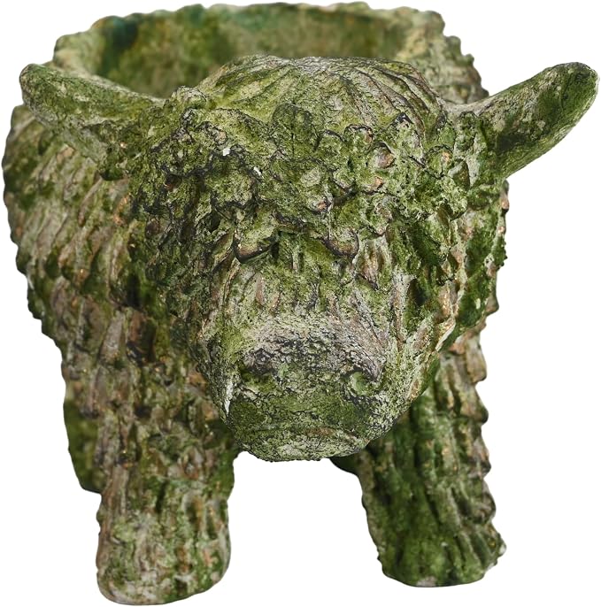 Rustic Highland Cow Planter - Vintage Distressed Green Resin Planter Pot Indoor&Outdoor Flower Pots for Garden Home Decor, Succulent, Herbs