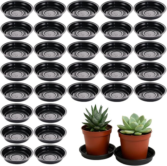 30 Packs 6 Inches Small Plant Saucers for Indoor Outdoor Use Heavy Duty Plastic Plant Plate Dish for Planter Bulk Round Flower Pot Drip Trays to Catch Water 4 to 20 Inch, Black