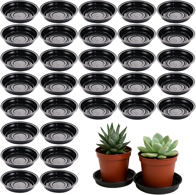 30 Packs 8 Inches Small Plant Saucers for Indoor Outdoor Use Heavy Duty Plastic Plant Plate Dish for Planter Bulk Round Flower Pot Drip Trays to Catch Water 4 to 20 Inch, Black